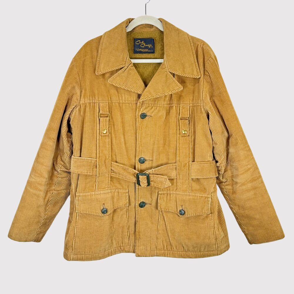 VINTAGE Cal Craft Mens Field Jacket Brown Corduroy Belted Outdoor 60s 70s Medium